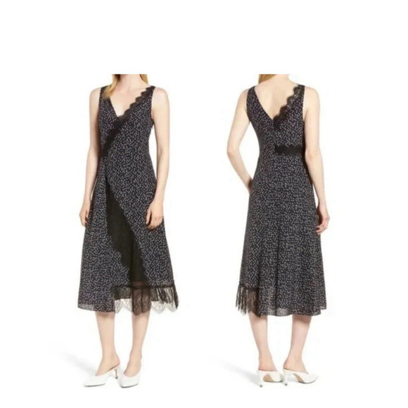 Lewit Lace Trim Silk Midi Dress navy night jane print Size 6 Feminine Retro Boho - Picture 5 of 11